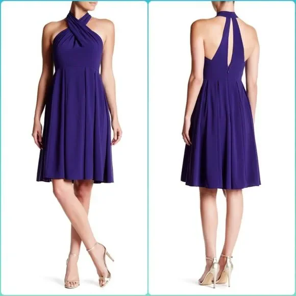 Halston HeritagePleated Halter Fit & Flare Dress